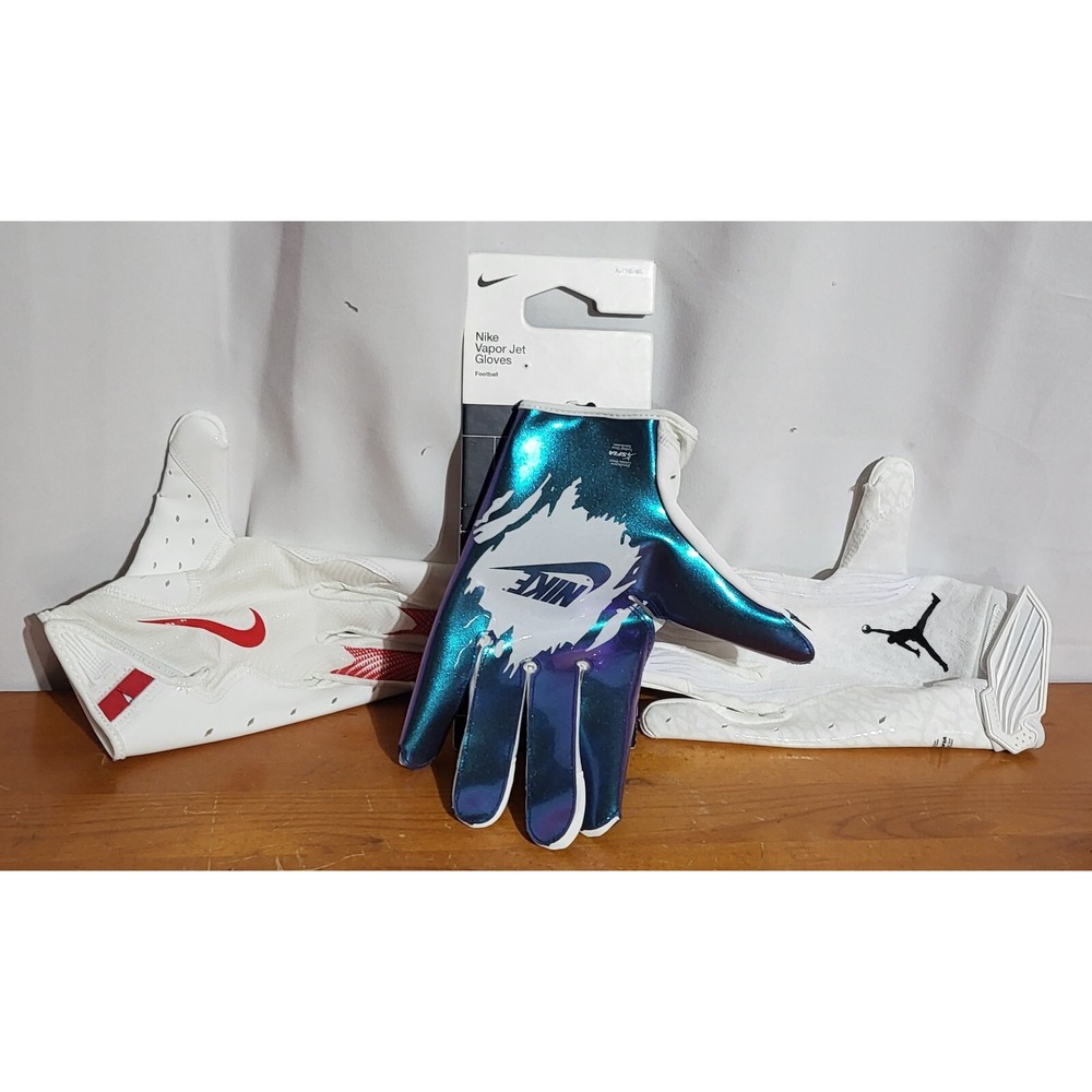 Mixed Lot of 3 Nike / Jordan Football Gloves Jordan / Blue are XL Red is Large